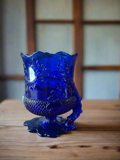 Cobalt Blue Glass Spooner Spoon Holder Acorn Pattern