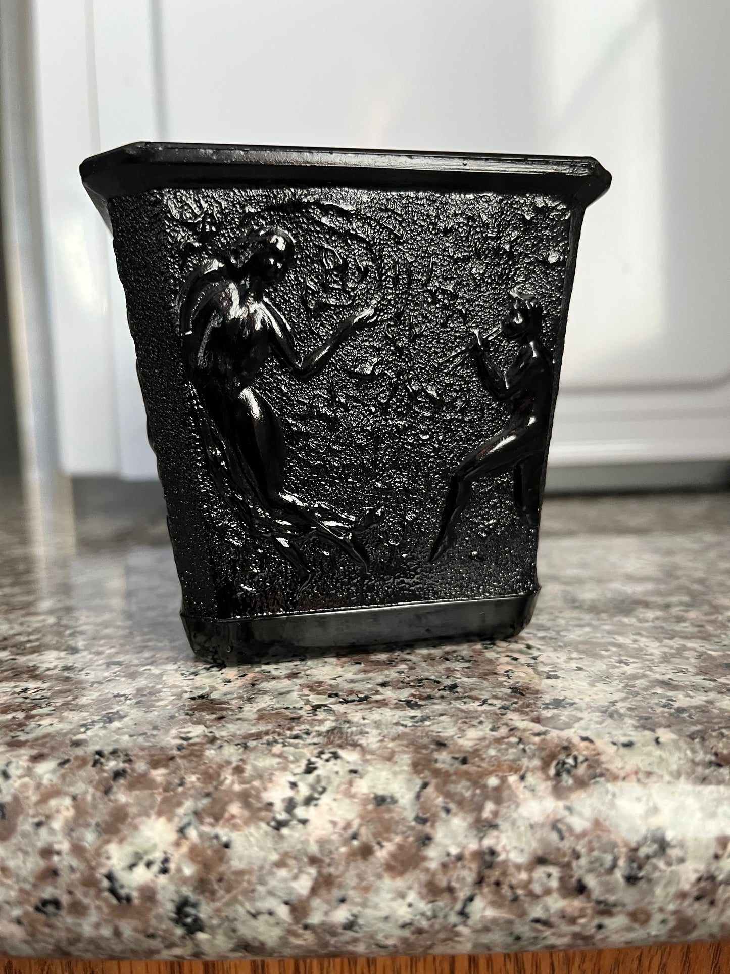 LE Smith Dancing Nymphs Black Amethyst Glass Planter