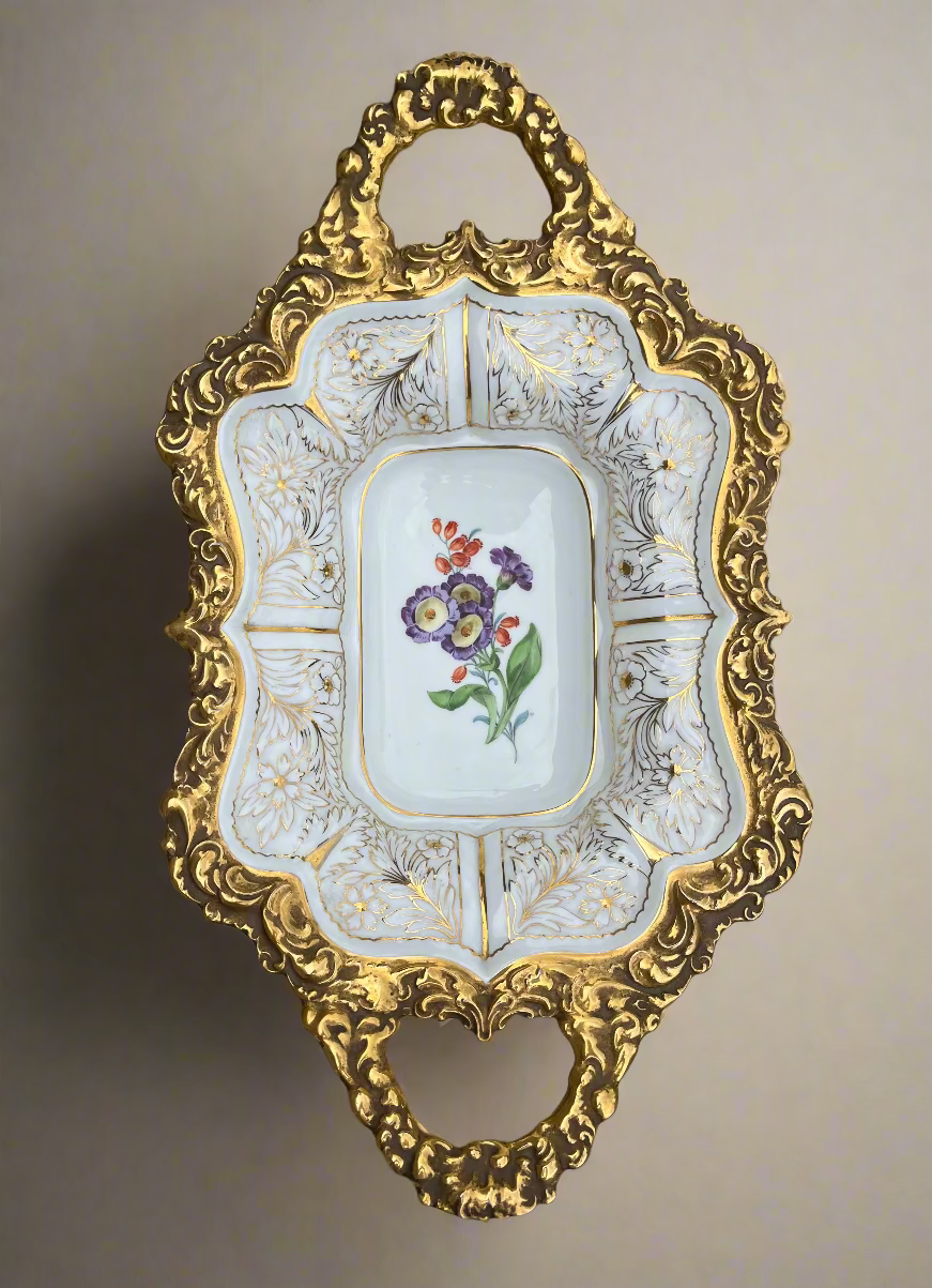 Meissen Floral Gold Leaf Two Handled Bowl