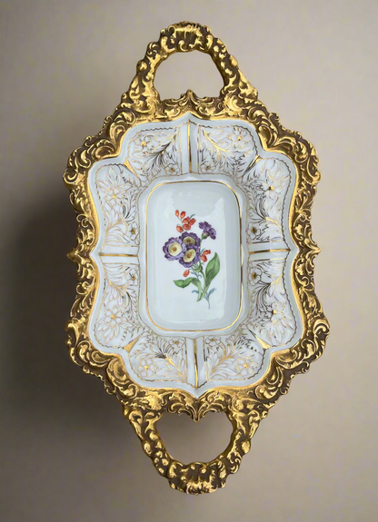 Meissen Floral Gold Leaf Two Handled Bowl