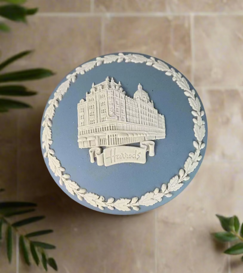 Harrods UK Department Store Wedgwood Round Lidded Trinket Box