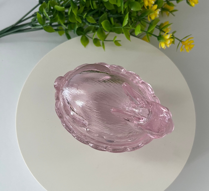 Pink Glass Bunny Rabbit On a Basket 2 Part Box