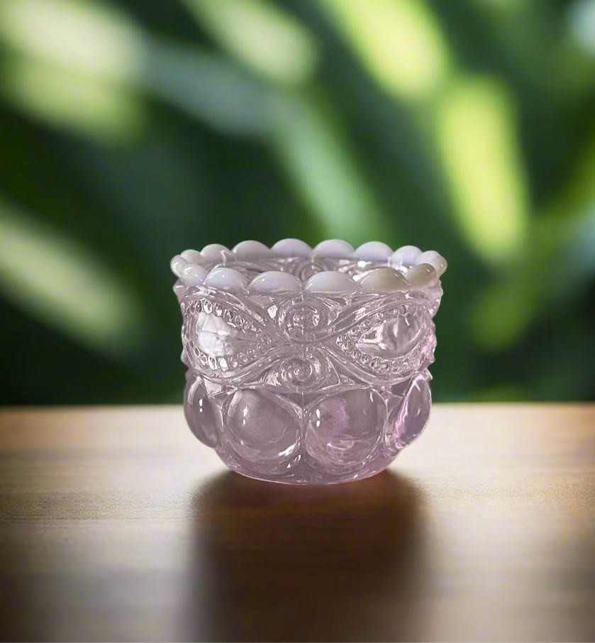Pink Opal Glass Salt Cellar Eye Winker Pattern