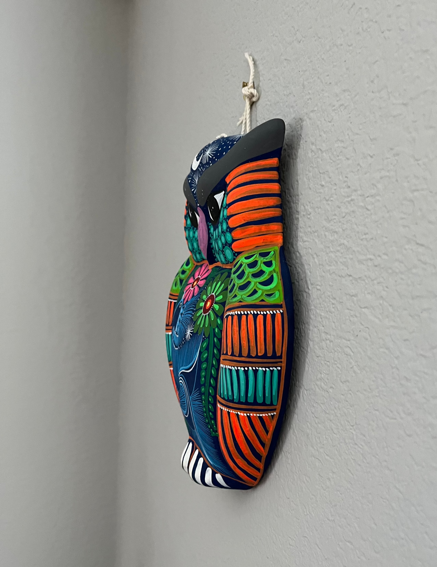 Hand Painted Clay Owl Wall Hanging 9"
