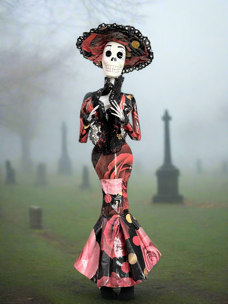 Paper Mache Catrina Figure Day of the Dead Mexican Folk Art