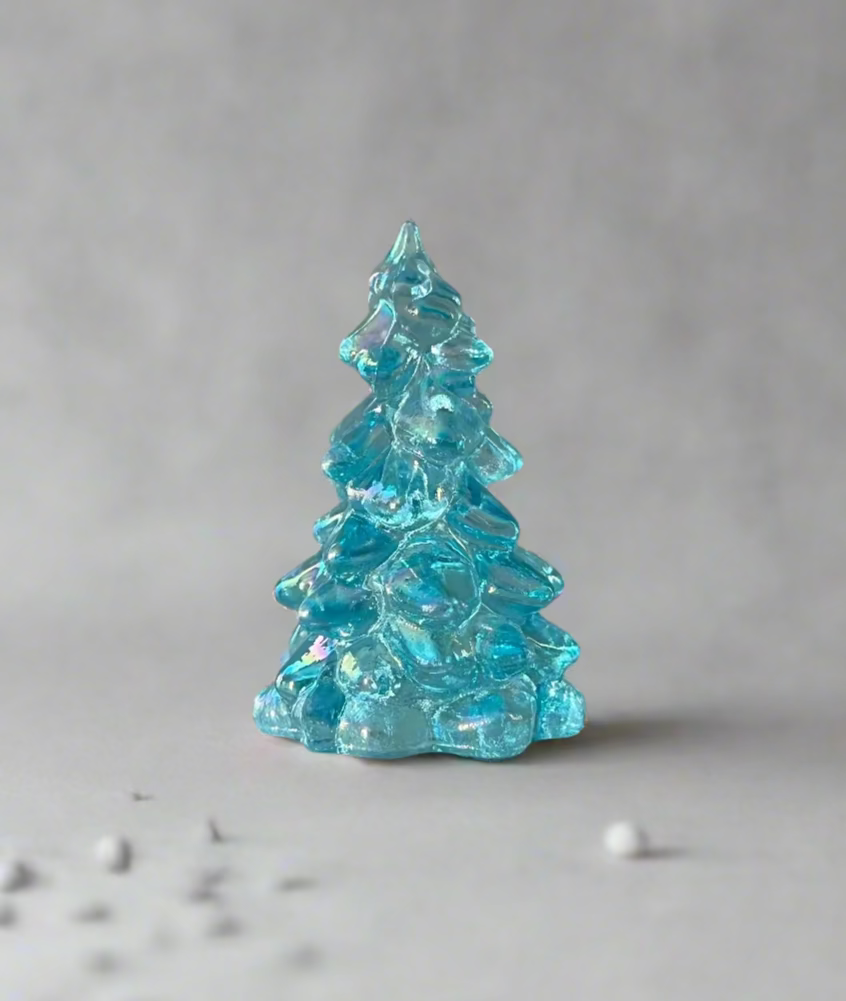 Buffet Blue Carnival Glass Pine Tree Figurine 2.75"