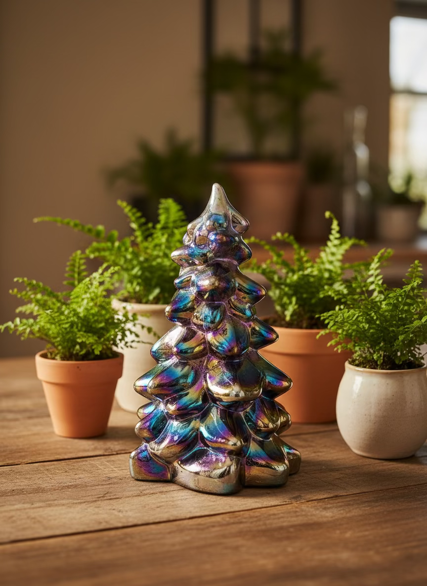 Plum Carnival Glass Pine Tree 5.5"