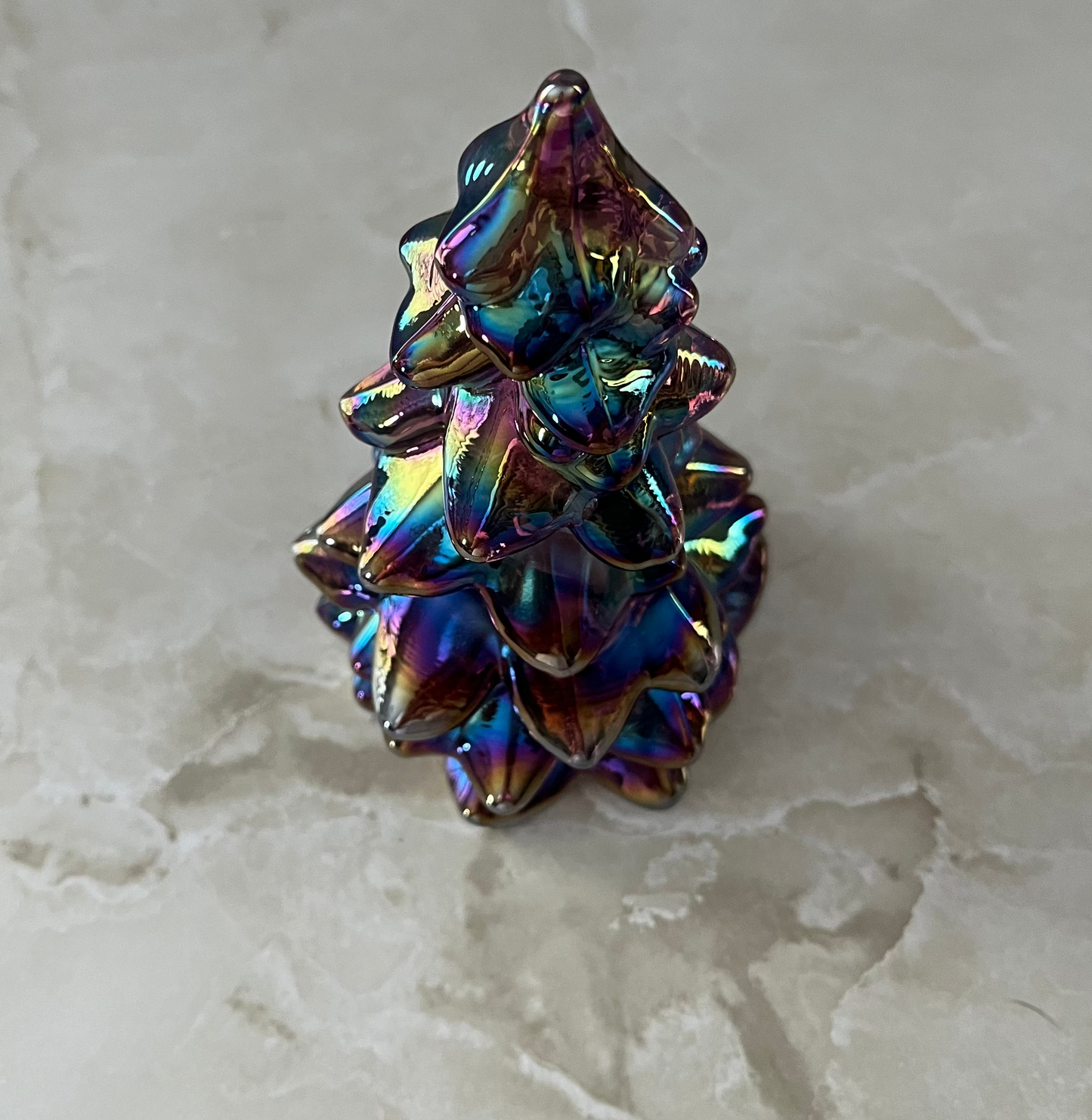 Plum Carnival Glass Pine Tree 5.5"