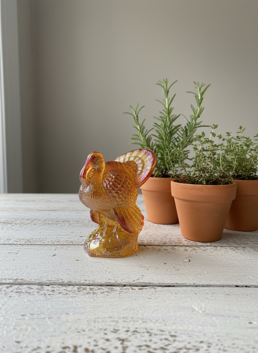 Amber Carnival Glass Turkey Figurine 2.5"