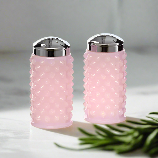 Hobnail Glass Salt & Pepper Shakers Pink Crown Tuscan Gigi