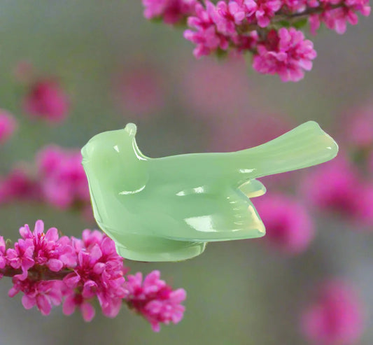 Jadeite Green Glass Bird Figurine 3"