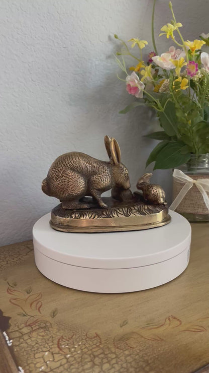 Heavy Brass Rabbit and Kits Statuette